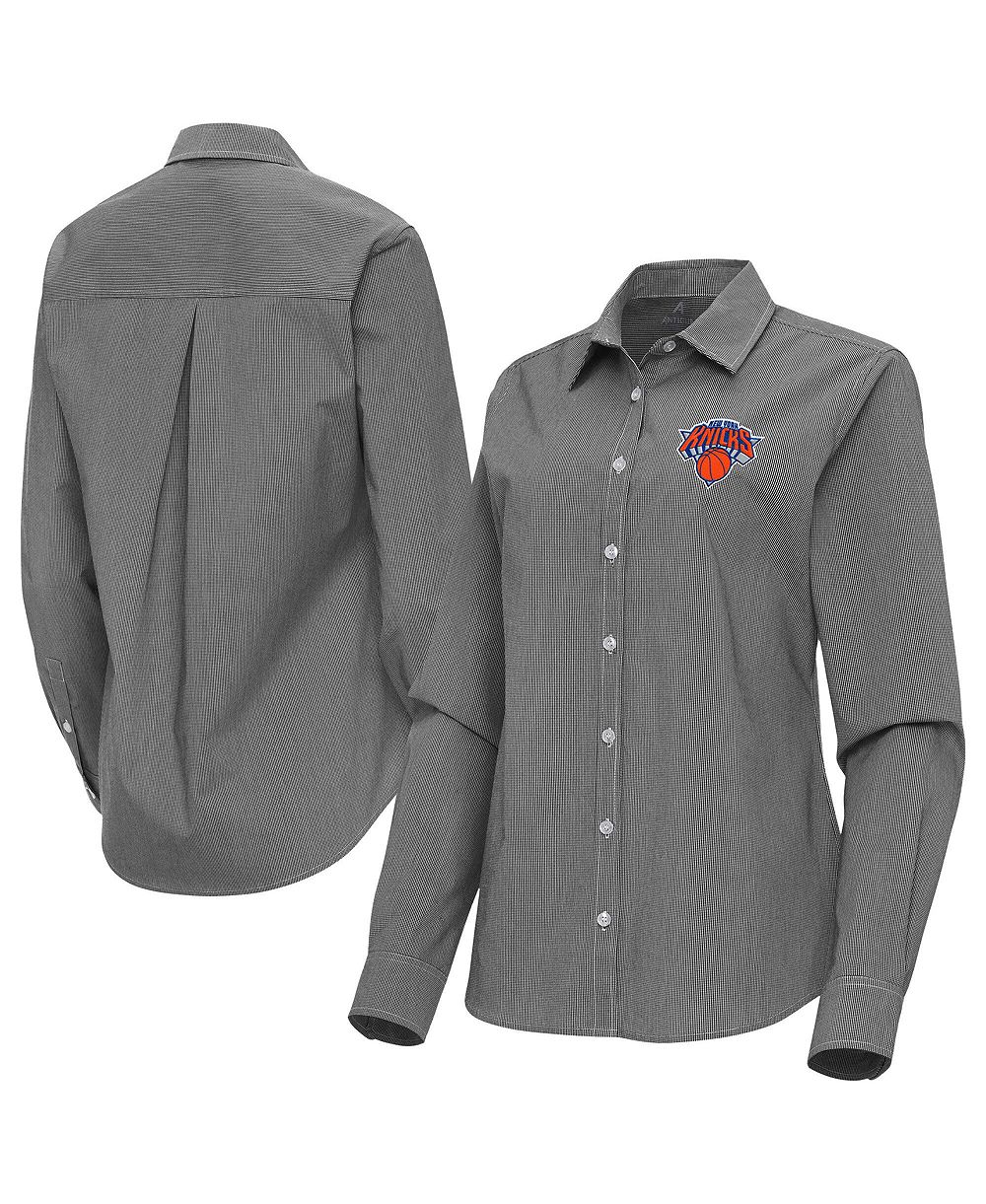 Женская рубашка Antigua Black New York Knicks Porter Woven Long Sleeve Button-Up