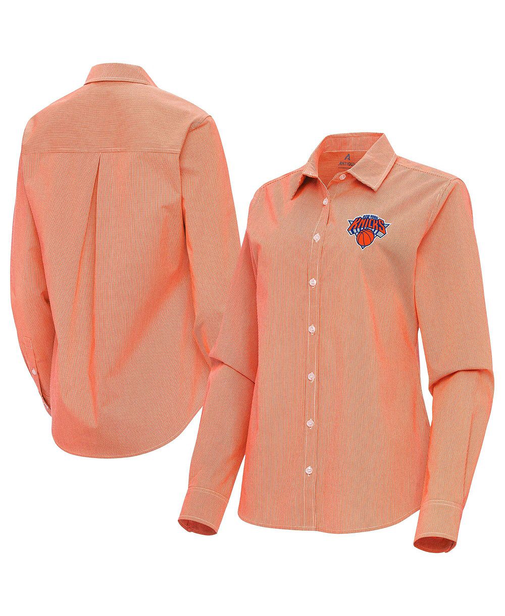 Женская рубашка Antigua Orange New York Knicks Porter Woven Long Sleeve Button-Up Shirt