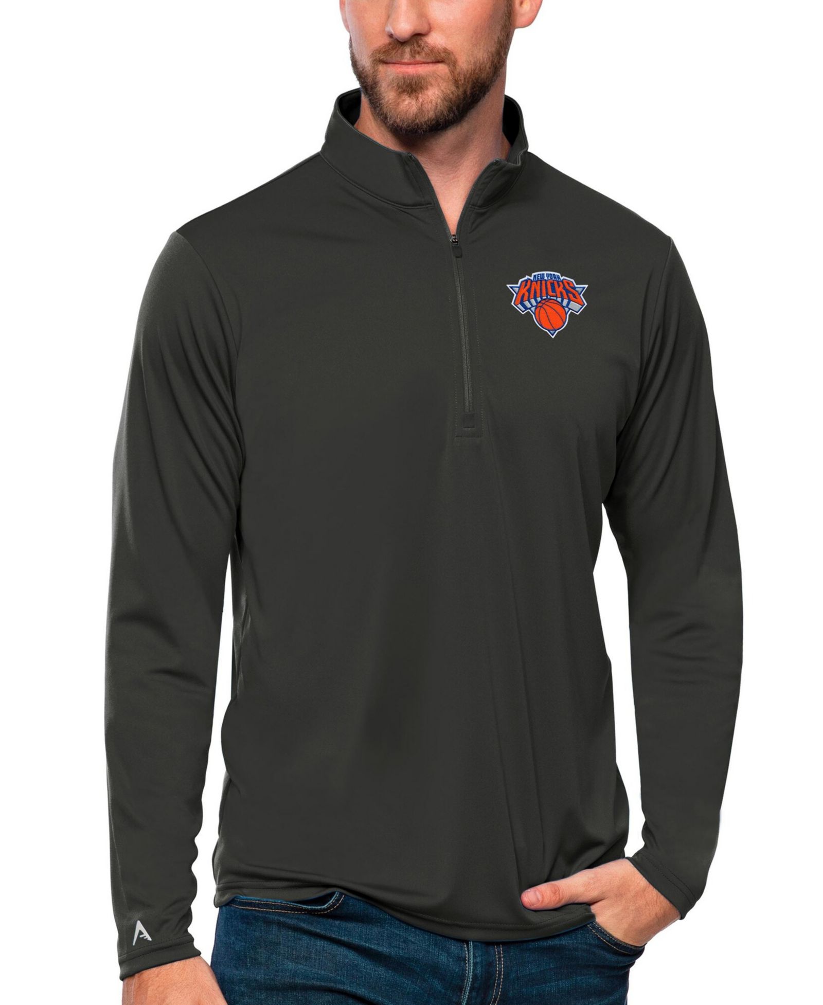 Antigua Мужской свитшот Quarter-Zip Pullover Charcoal New York Knicks Tribute