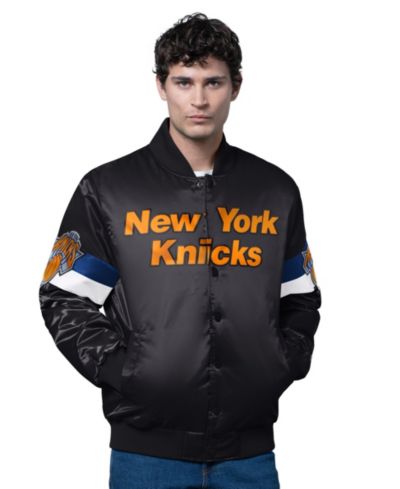 Starter Men's Black New York Knicks Triple Option Varsity Full-Snap Satin Jacket