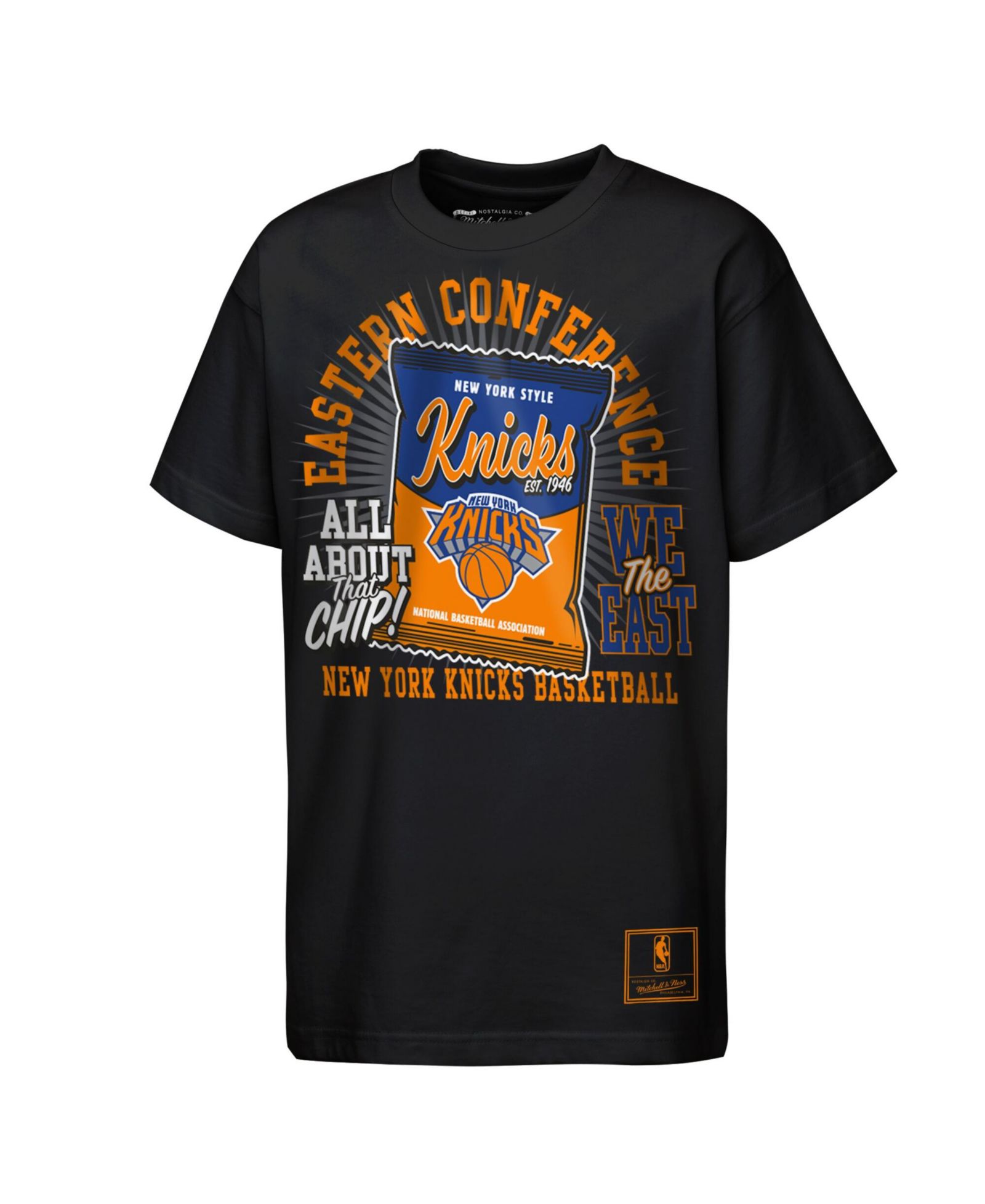 Mitchell & Ness Премиум футболка для мальчиков и девочек Black New York Knicks All About the Chip
