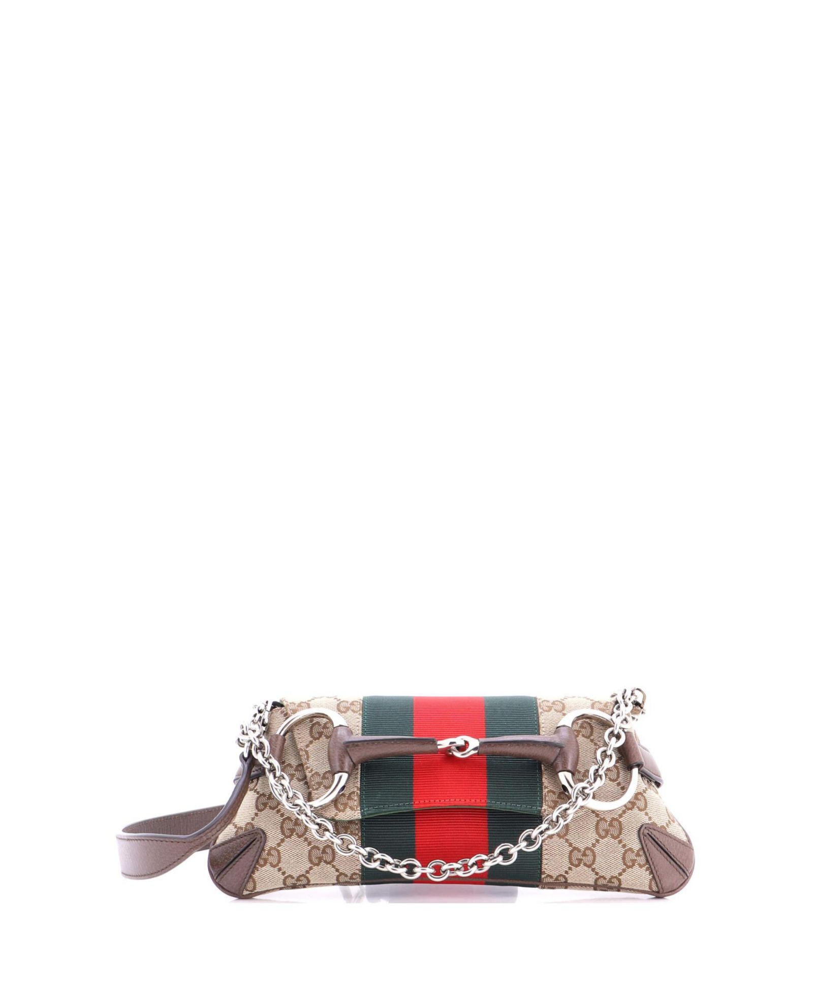 Gucci Small Horsebit NM Web Chain Clutch GG Canvas клатч