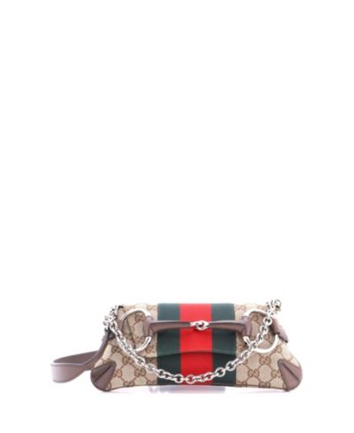 Gucci Small Horsebit NM Web Chain Clutch GG Canvas клатч