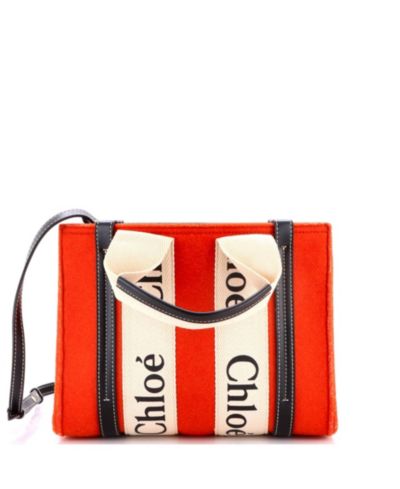 Сумка-тоут Chloe Small Woody из фетра с кожаными и канвасовыми вставками (б/у)