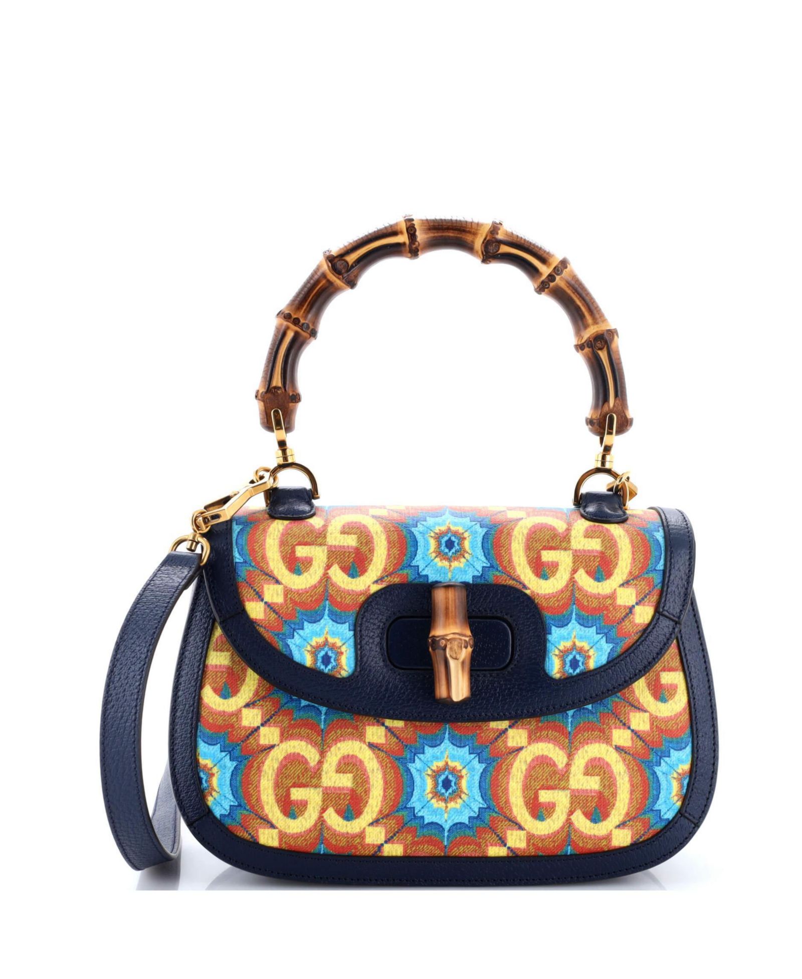 Pre-Owned Gucci Medium Bamboo 1947 Top Handle Bag Kaleidoscope Print GG Coated Canvas