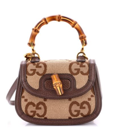 Pre-Owned Gucci Mini Bamboo 1947 Top Handle Bag Jumbo GG Canvas