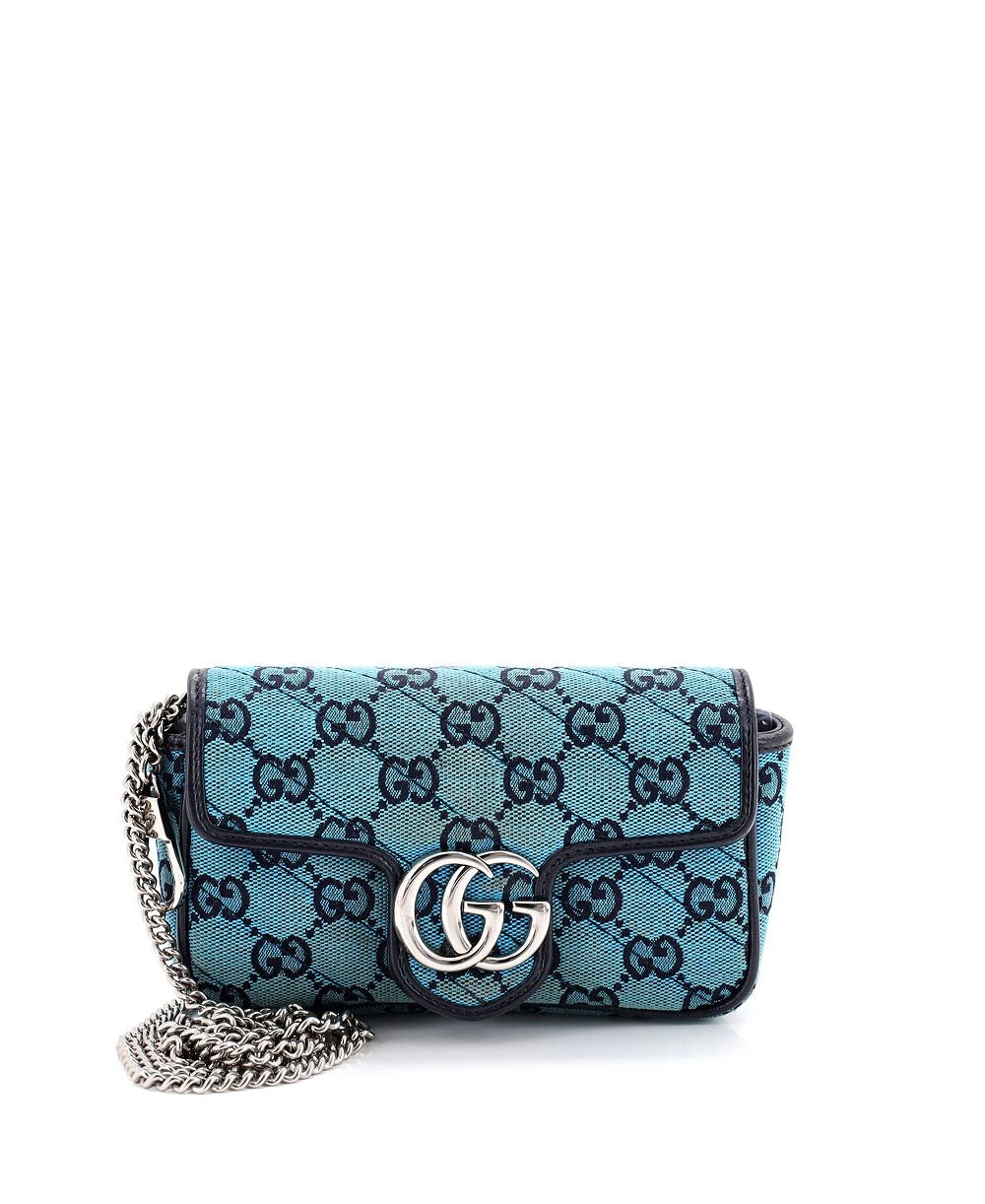 Pre-Owned Gucci Super Mini GG Marmont Flap Bag Diagonal Quilted GG Canvas