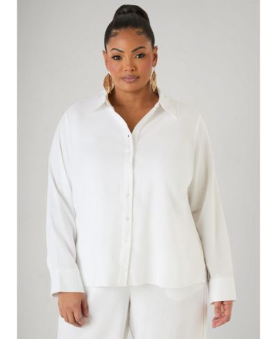 Ashley Stewart Women's Plus Size Long Sleeved Linen Blend Shirt