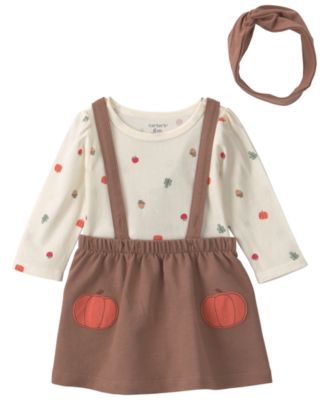 Carter's Baby Girls' Thanksgiving Crewneck Top, Sleeveless Dress and Headwrap, 3-Piece Set
