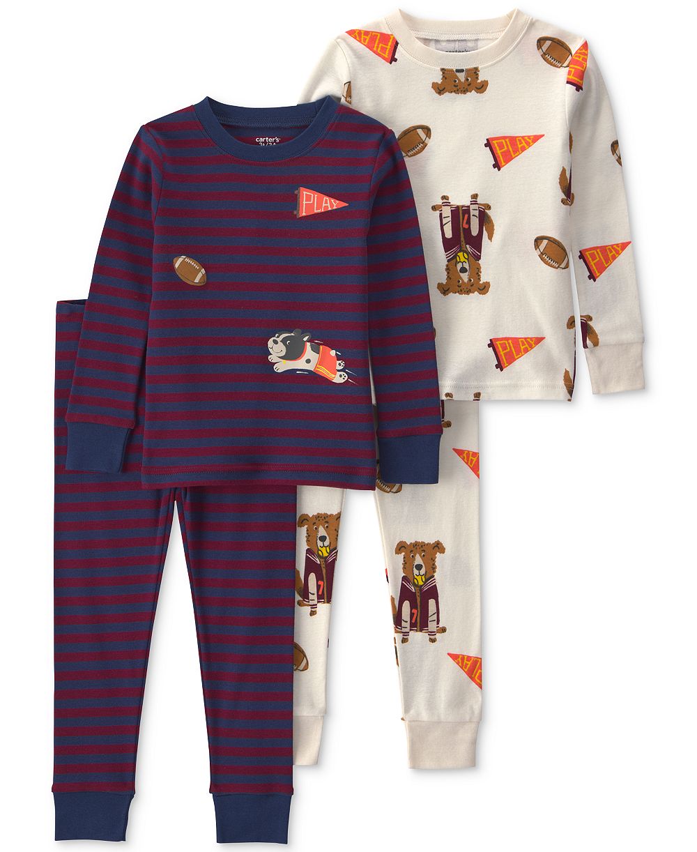 Детский комплект из 4 предметов Carter's Baby Boys' Dog Striped Cotton Snug-Fit Pajama