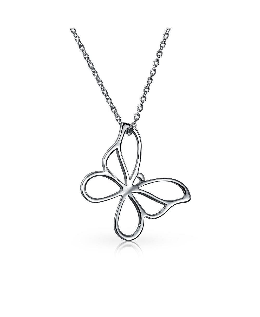 Bling Jewelry Butterfly Pendant Necklace Dainty Open Cut Out Garden Design Dangling Chain .925 Sterling Silver Gift