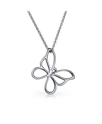 Bling Jewelry Butterfly Pendant Necklace Dainty Open Cut Out Garden Design Dangling Chain .925 Sterling Silver Gift
