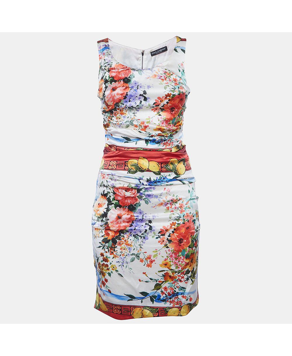 Pre-Owned Dolce & Gabbana Женское мини-платье из атласа с цветочным принтом