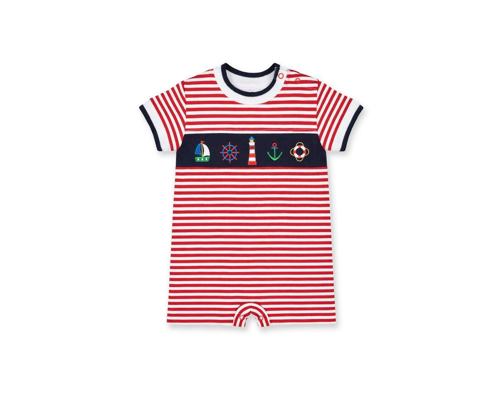 Florence Eiseman Baby Boy Stripe Knit Shortall With Nautical Applique