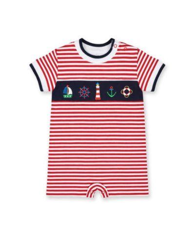 Florence Eiseman Baby Boy Stripe Knit Shortall With Nautical Applique