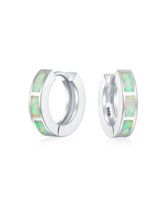 Bling Jewelry Created Opal Inlay Iridescent Huggie Small Hoop Earrings .925 Sterling Silver