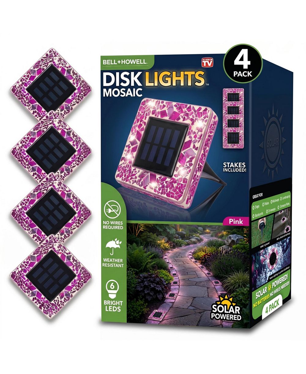 Bell + Howell Mosaic Square Disk Lights Solar Powered 6 LED Weather Resistance Path Lights 4-Piece