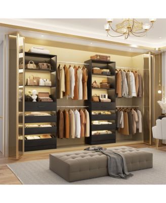 Aheaplus Closet System with 8 Wooden Drawers and 4 Hanging Rods, Wooden Closet Organizer