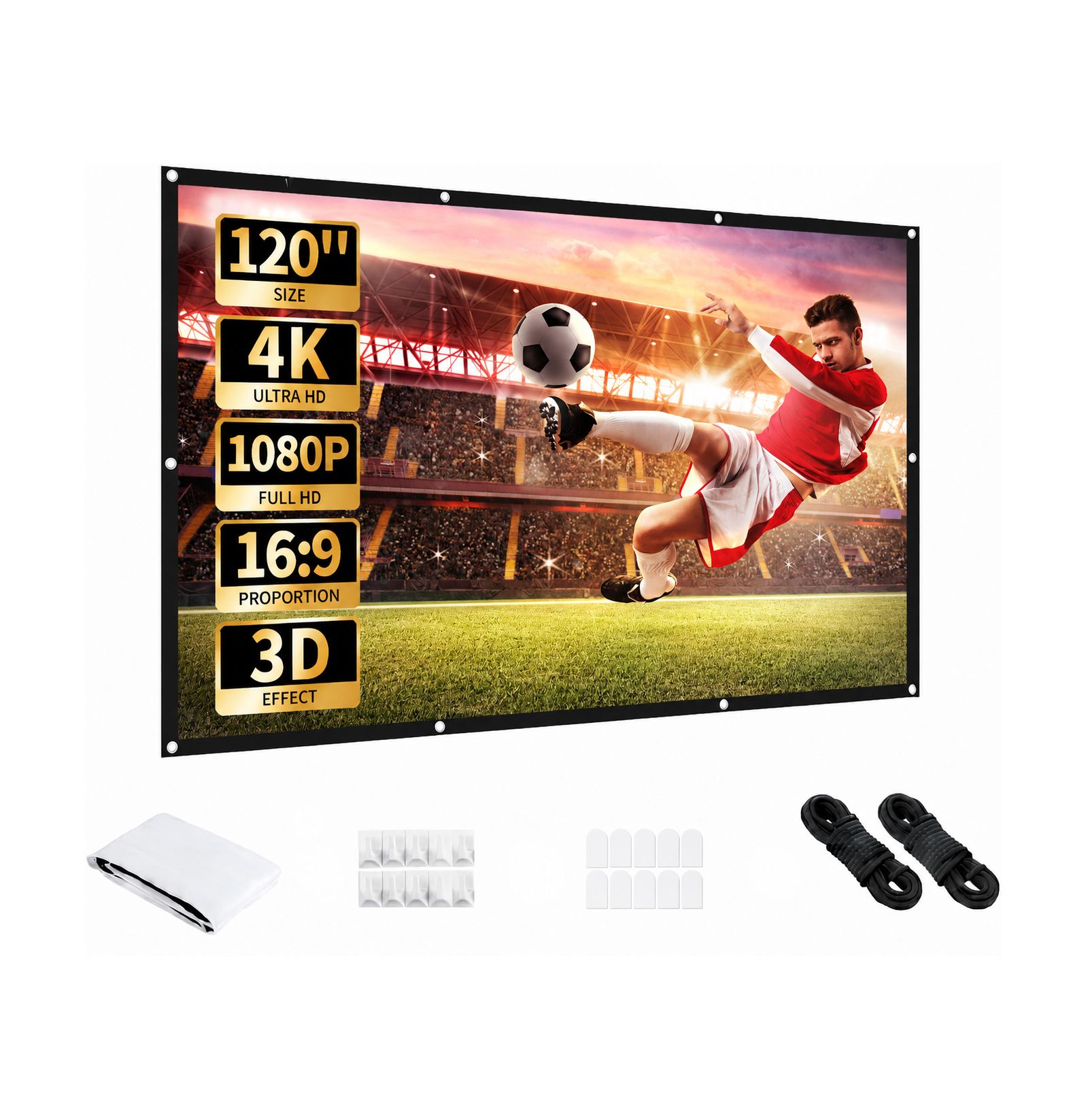 Портативный проекционный экран Aurzen 120-Inch 16:9 4K HD складной антиваликационный для домашнего кинотеатра и двора