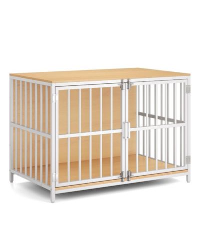 RUIE Dual-Door Dog Crate End Table with Chew-Resistant Metal Frame