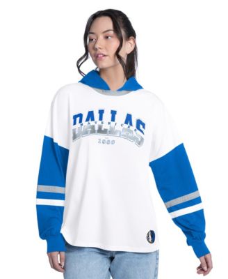 Женская футболка G-III 4Her by Carl Banks White/Royal Dallas Mavericks Key Player Oversized Hooded Long Sleeve