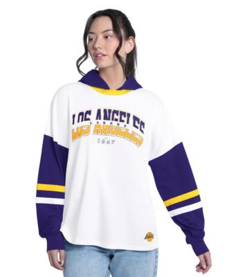 Женская свободная футболка с длинным рукавом и капюшоном G-III 4Her by Carl Banks White/Purple Los Angeles Lakers Key Player