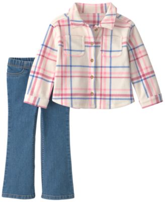Carter's Baby Girls' Plaid Button-Front Fleece Top & Flare-Leg Denim Pants, 2-Piece Set