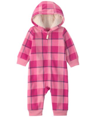 Carter's Baby Girls' Buffalo Check Fleece Zip-Up Hooded Jumpsuit