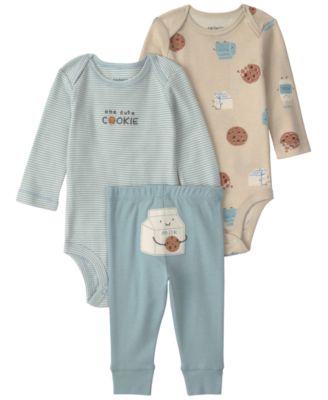 Carter's Baby Boys' Milk and Cookies Long-Sleeve Bodysuits and Pants, 3-Piece Set