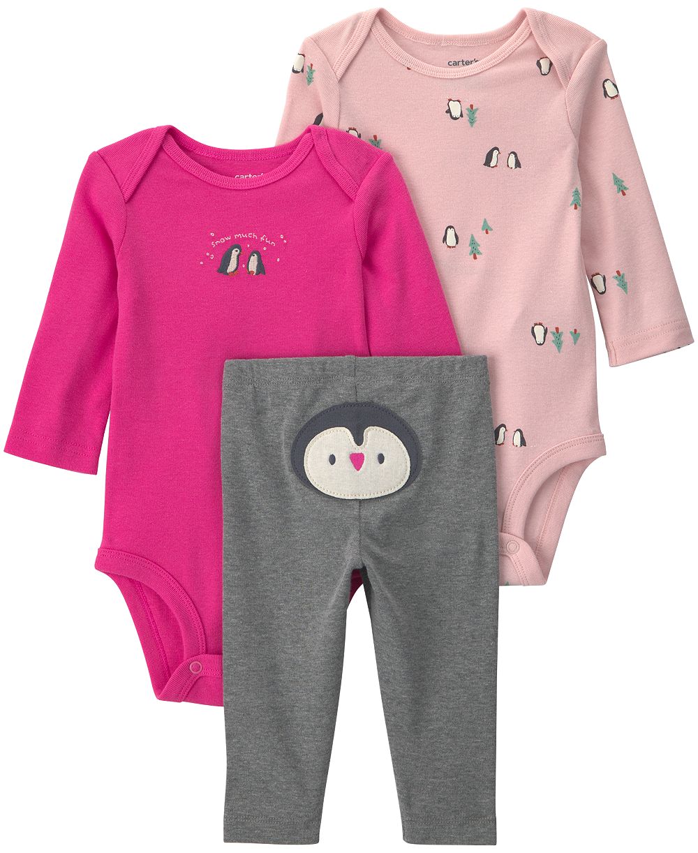 Комплект из 3 предметов Carter's для девочек Baby Girls: длинный рукав, боди и брюки с пингвином