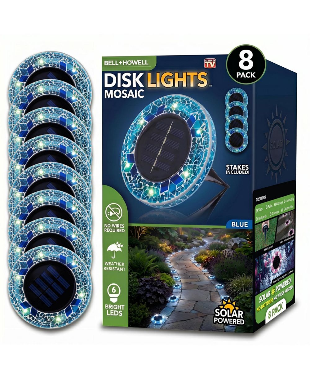 Bell + Howell Mosaic Disk Lights Solar Powered 6 LED Weather Resistance Path Lights 8-Piece