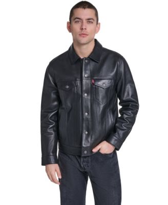 Levi's Men's Genuine Leather Laydown Collar Trucker Jacket