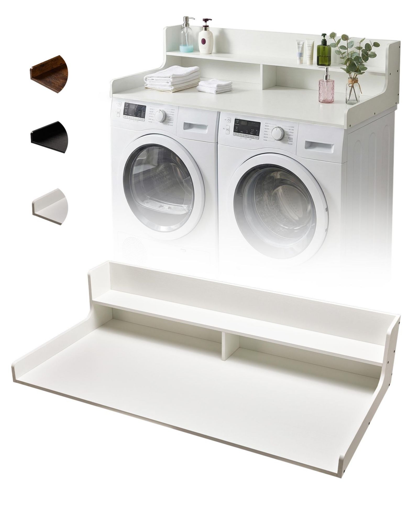 homfan Heavy Duty Laundry Shelf Over Washer and Dryer - 54" x 27.5" Wooden Organizer with 12" Edge Rails, Non-Slip Pads, Ideal for Folding and Storage