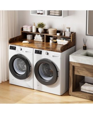 homfan Washer Dryer Countertop, 54.3" x 27.6" Wooden Laundry Countertop with Edge Rails, Washer and Dryer Topper for Laundry Room Organization