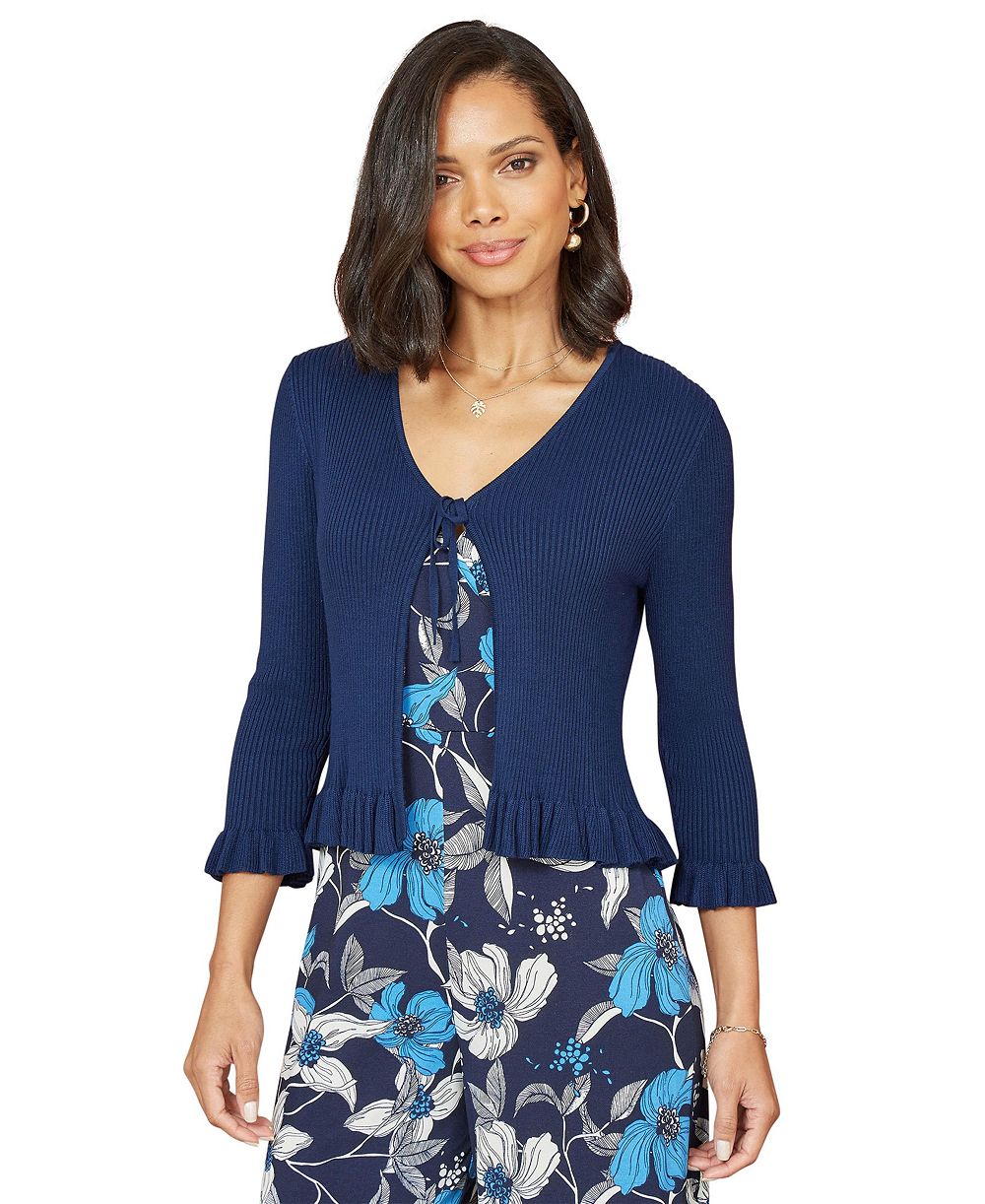 Yumi Women's Tie Up Ribbed Frill Hem Cardigan
