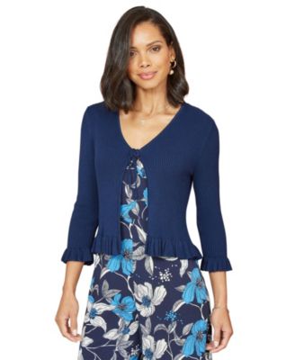 Yumi Women's Tie Up Ribbed Frill Hem Cardigan