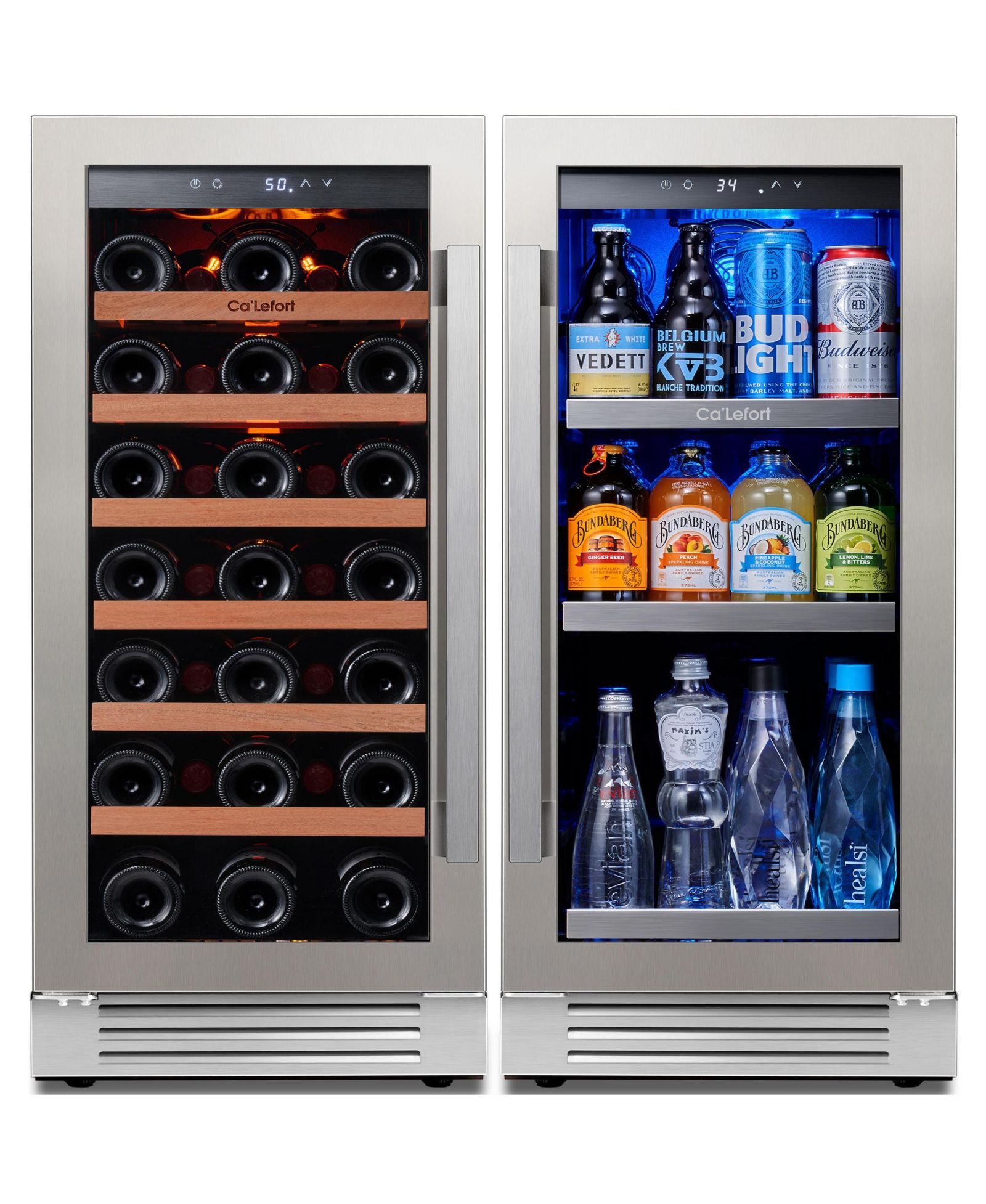 Ca'Lefort 30 Inch Wine Beverage Refrigerator,3 color LED Wine Fridge, Built-in Wine Beverage Cooler, Holds 100 Cans and 33 Bottles