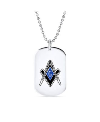 Bling Jewelry Blue Masonic Compass Dog Tag Pendant Necklace