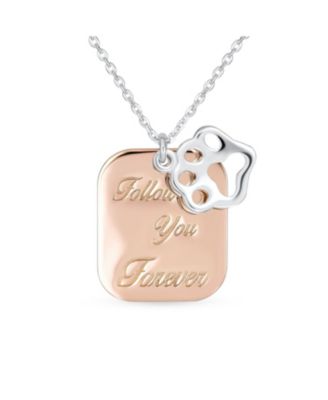 Bling Jewelry Rose Paw Print Dog Tag Pendant Necklace