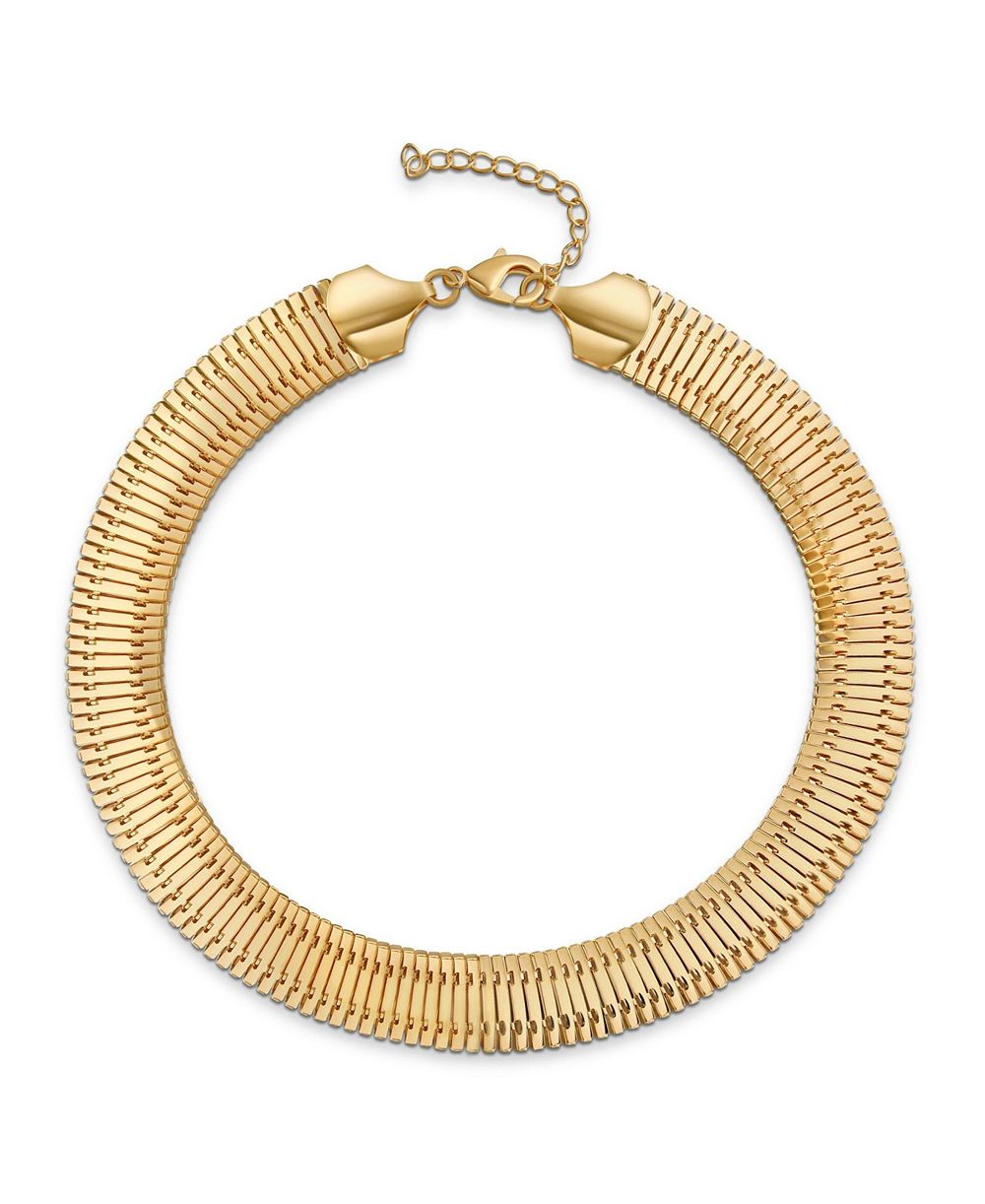 Bling Jewelry Flexible Contoured Fit Collar Gold Tone Herringbone Snake Chain Omega Choker Necklace 15 inch