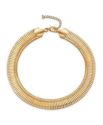 Bling Jewelry Flexible Contoured Fit Collar Gold Tone Herringbone Snake Chain Omega Choker Necklace 15 inch