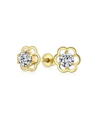 Bling Jewelry серьги-гвоздики с розовым цирконием в форме цветка 14K Gold