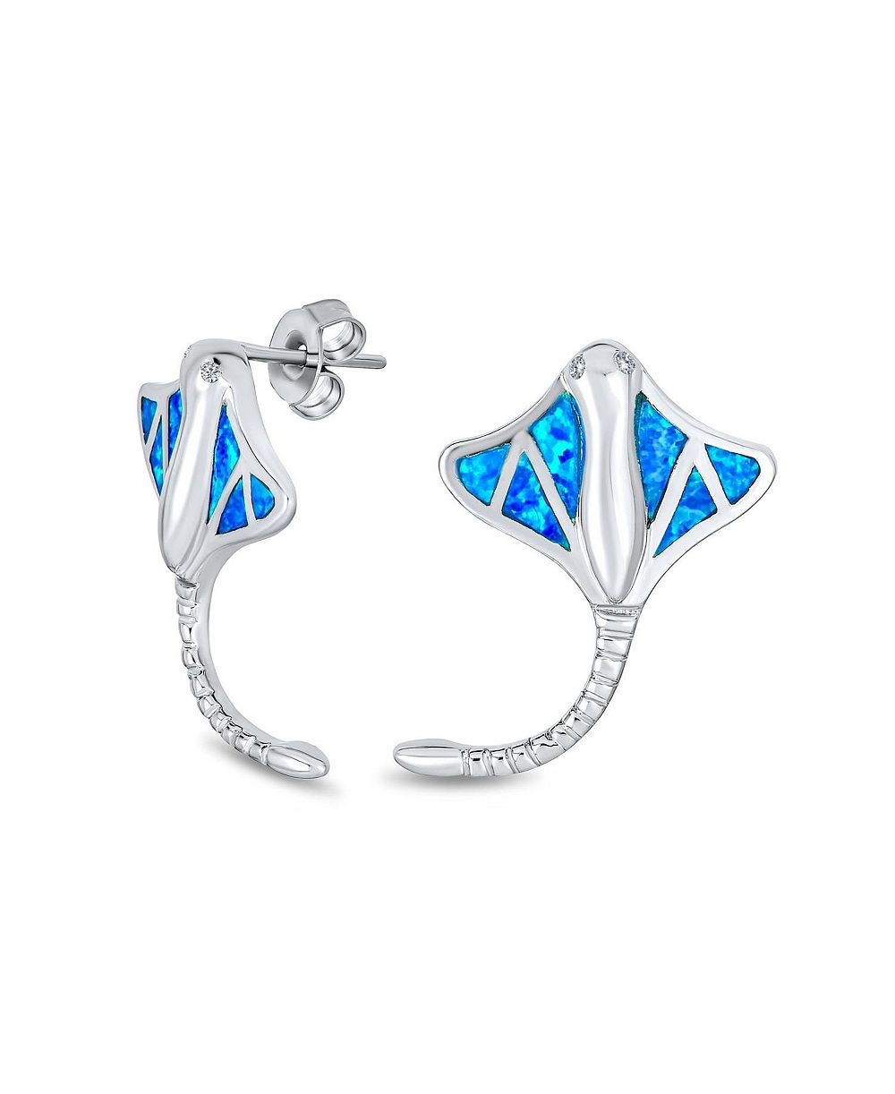 Серьги-гвоздики Bling Jewelry Nautical Opal Inlay Large Stingray.925 Sterling Silver