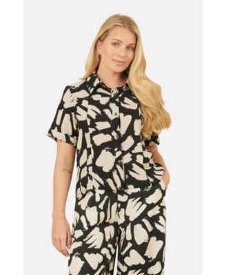 Yumi Women's Short Sleeve Printed Relaxed Fit Shirt