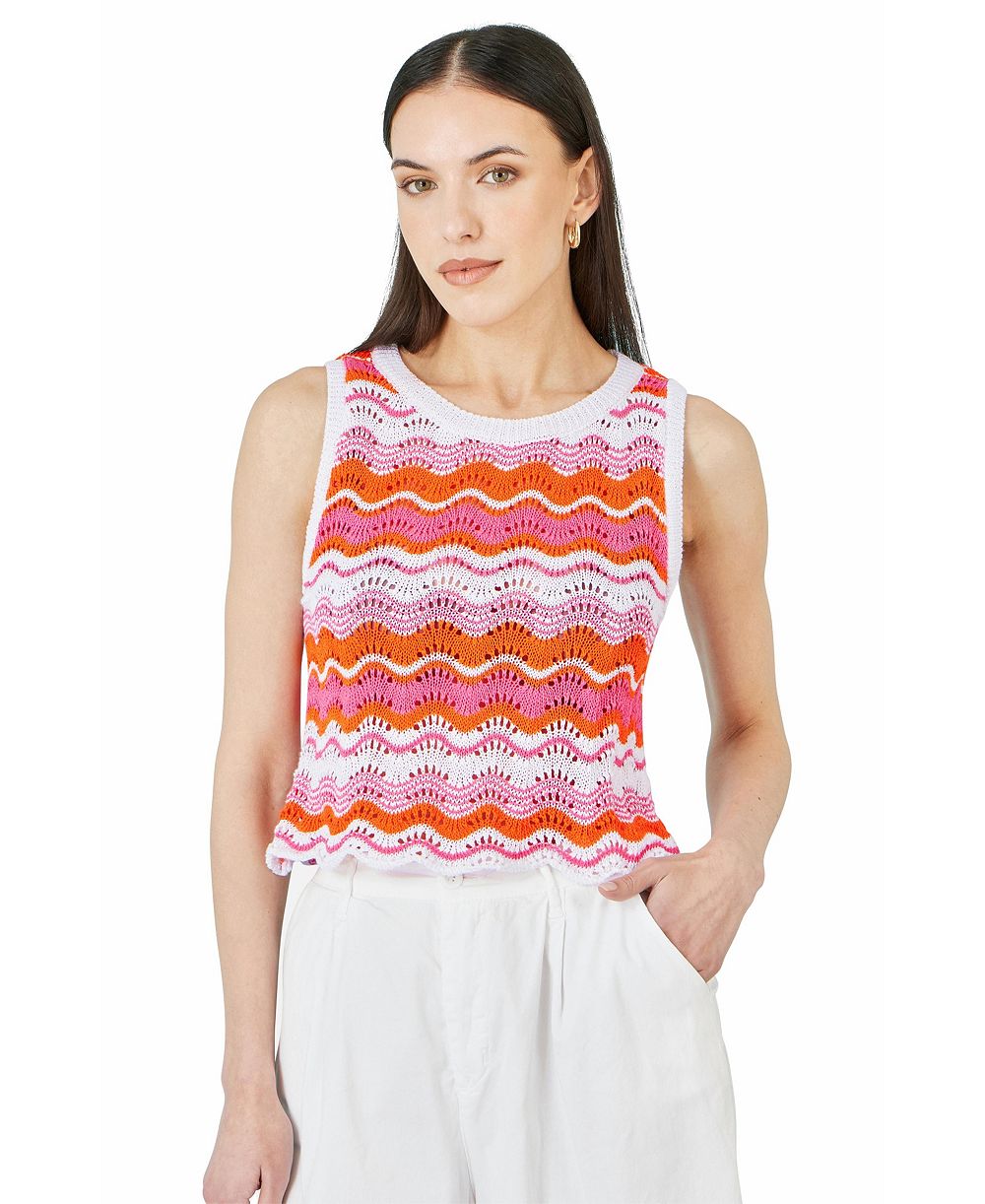 Yumi Women's Stripe Crochet Stripe Vest Top