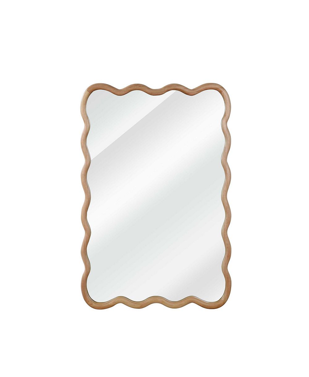PHYING Wood Color Wavy Rectangle Solid Wood Frame Decorative Mirror for Bedroom Bathroom Living Room Entryway