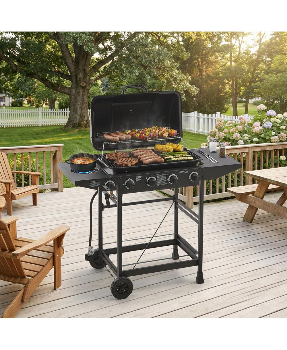 Streamdale Furniture 4-Burner Propane Gas BBQ Grill with Side Burner and Stainless Steel Finish