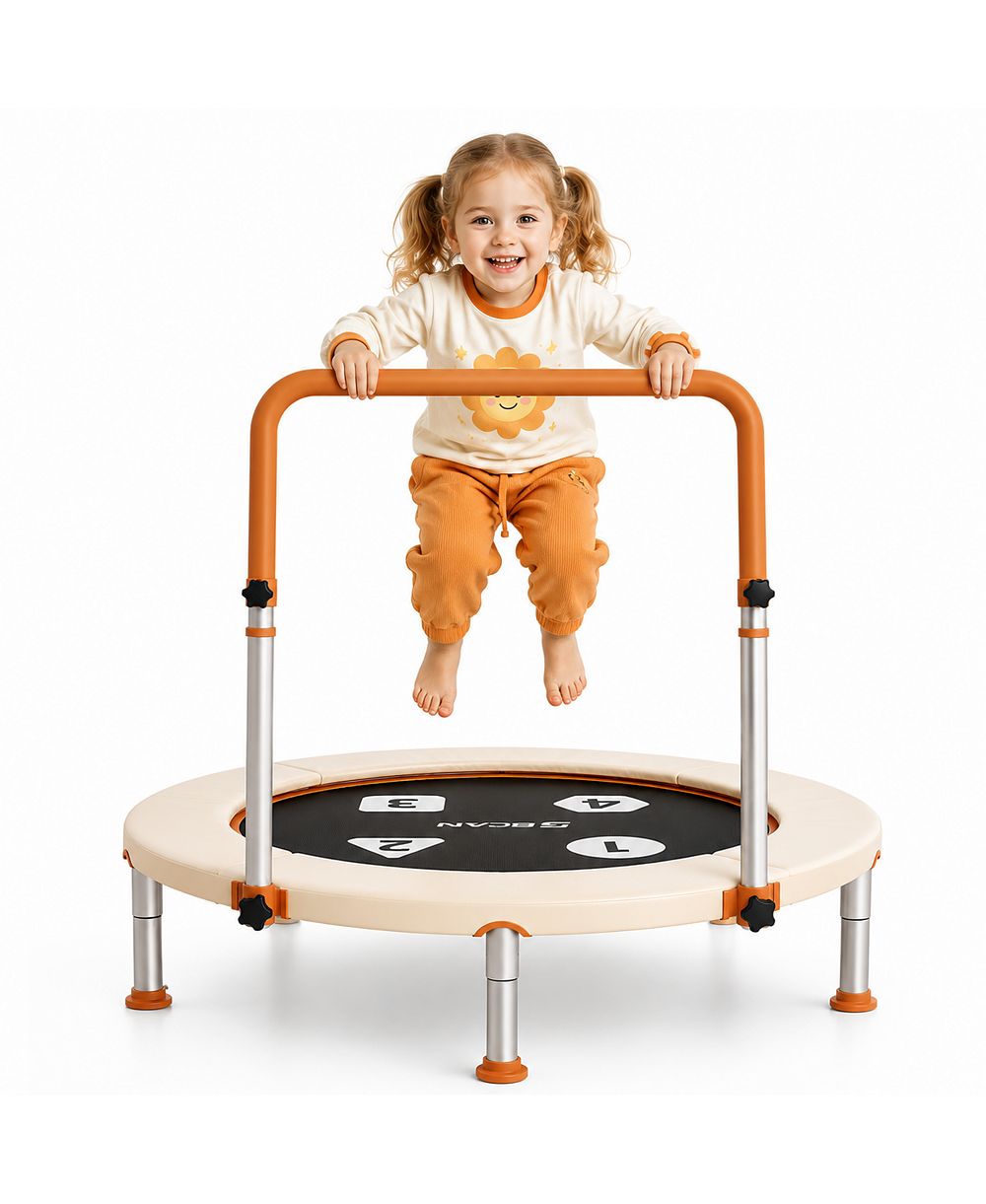 BCAN BT1 36" Toddler Trampoline, ASTM Certified Foldable Kids Trampoline with Adjustable Handle, Indoor Outdoor Gift for 1-6 Years Old