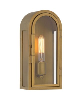 Possini Euro Design Alys 13inch  High Industrial Outdoor Wall Light Fixture Mount Porch House Weatherproof Aged Brass Finish