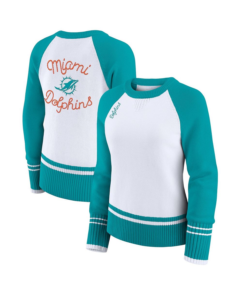 WEAR by Erin Andrews Женский свитер Miami Dolphins Color block Raglan, белый/бирюзовый